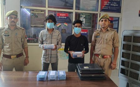 थाना सेक्टर-58 पुलिस द्वारा चोरी करने वाले 02 शातिर अभियुक्त गिरफ्तार, कब्जे से 05 लेपटॉप, 10 मोबाइल फोन, ₹4000 नकद व अवैध शस्त्र बरामद।
