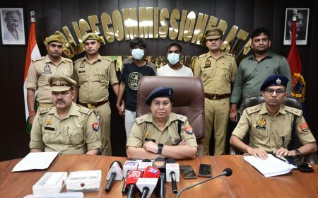 थाना एक्सप्रेस वे पुलिस द्वारा मोबाइल फोन/चैन स्नैचिंग करने वाले 02 अभियुक्त गिरफ्तार, कब्जे से अवैध शस्त्र व  03 मोबाइल फोन भिन्न-भिन्न कंपनी के, 01 मो0साइकिल (घटना में प्रयुक्त), 02 पीली धातु की चैन व 14500/- रुपये नकद बरामद